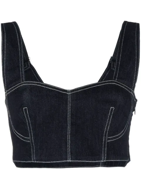 Alberta Ferretti cropped contrast-stitch bustier top Blue AEF231U14021680