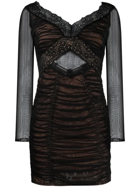 Self-Portrait lace-trim mesh mini dress Black RS23003SB
