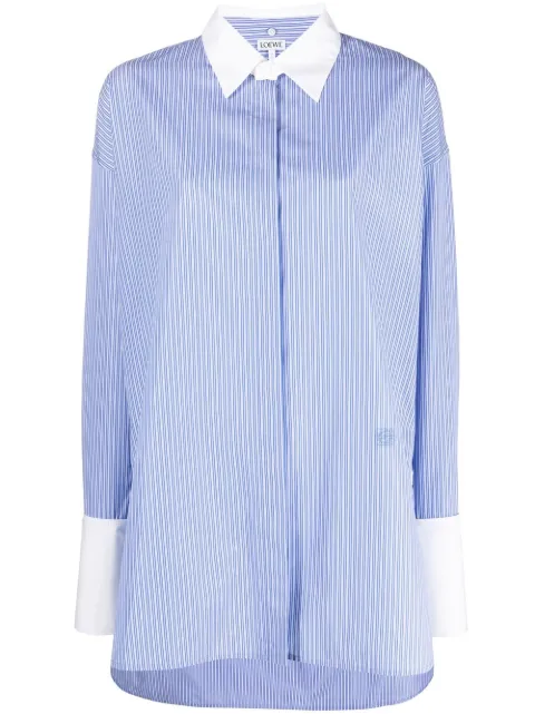 LOEWE contrast-cuff oversize shirt Blue S359Y05X52