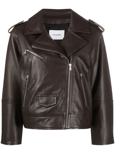 Yves Salomon leather zip-up flight jacket Brown 21EYV21755APAN