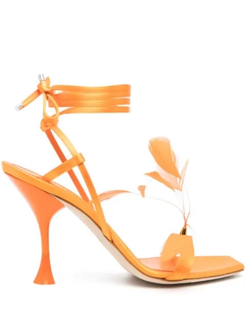 3juin Kimi feather satin sandals Orange 323SC005R0775258