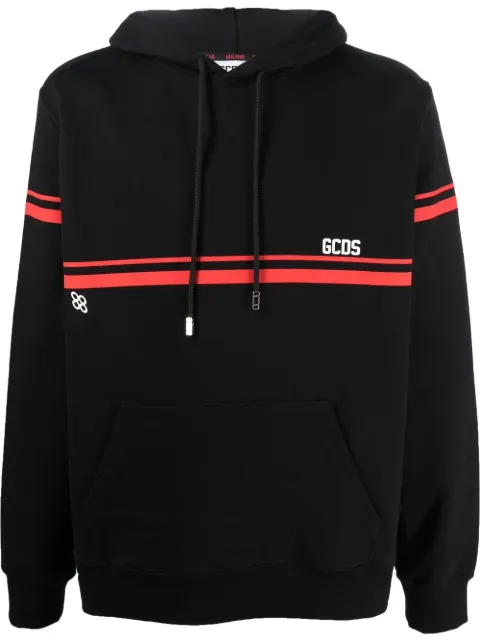 GCDS stripe-detail cotton hoodie Black SS23M100158