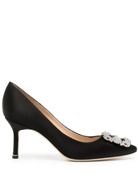 Manolo Blahnik 70mm Hangisi crystal-buckle pumps Black 9XX0316