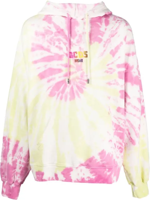 GCDS tie-dye print logo hoodie Yellow SS23M100304