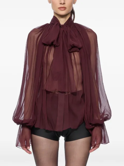 Atu Body Couture semi-sheer tie-neck blouse Red AT23188