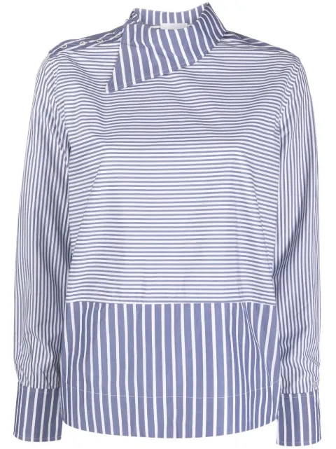 GANNI asymmetric-collar striped shirt Blue F7591
