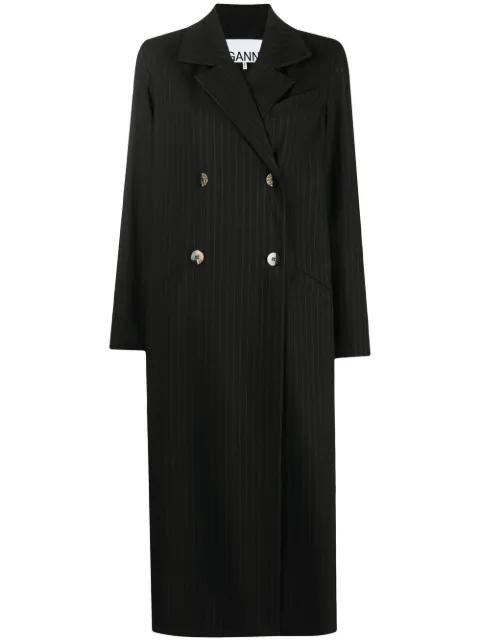 GANNI double-breasted striped coat Black F7540