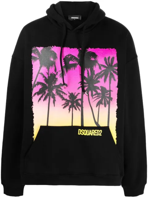 DSQUARED2 palm-tree print cotton hoodie Black S74GU0701S25516