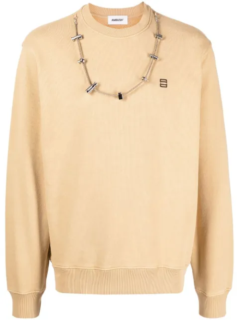AMBUSH stopper-detail cotton sweatshirt Brown BMBA028S23FLE0016264