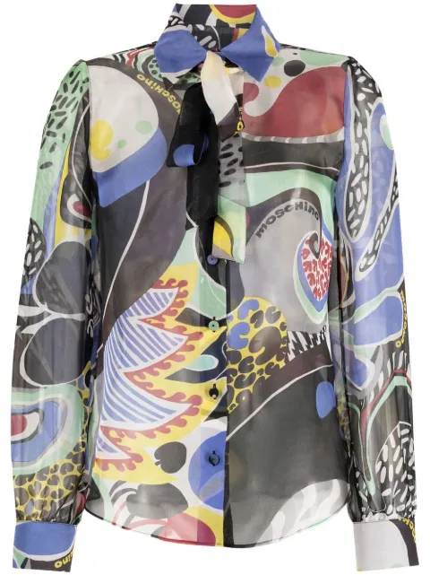 Moschino abstract-pattern pussybow blouse Black A02040553