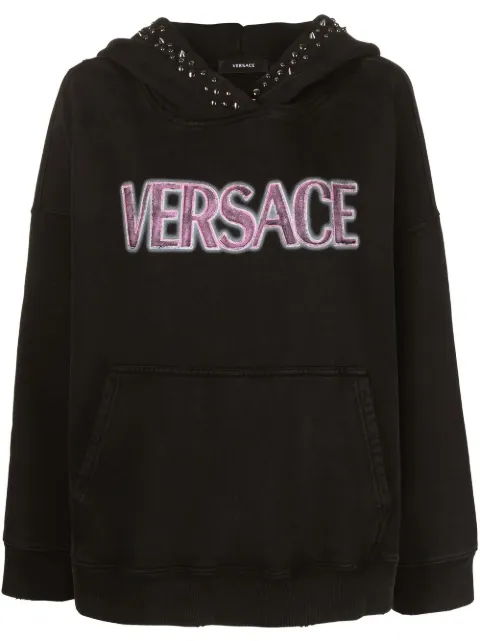 Versace logo-print studded hoodie Black 1008170
