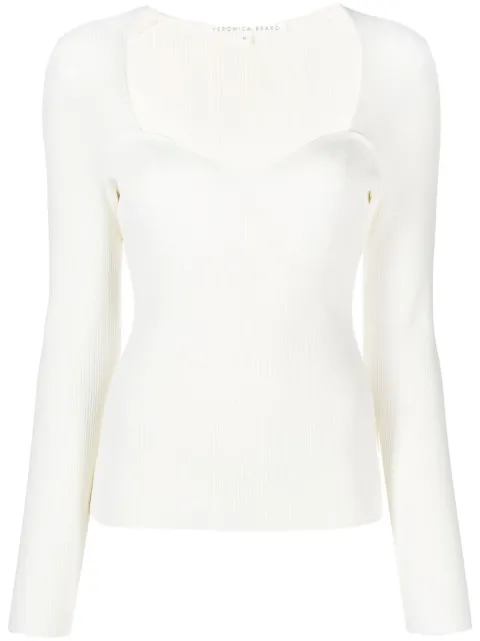 Veronica Beard sweetheart ribbed knit top Neutrals 2211KN4139791