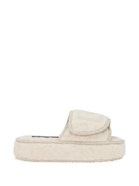 Dolce & Gabbana Terry logo-embroidered slippers Neutrals TCF011TCAGM