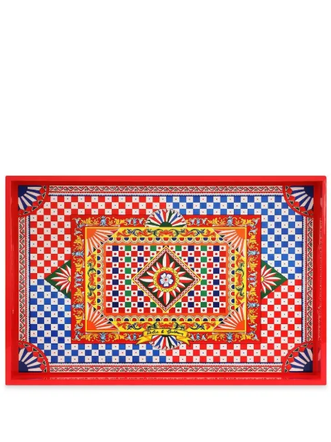 Dolce & Gabbana Carretto Siciliano print wood tray Red TC0107TCAIL