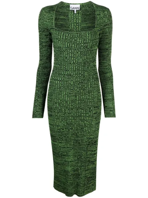 GANNI square-neck knitted midi dress Green K1815801