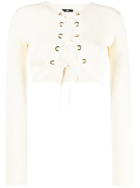 Elisabetta Franchi lace-up cropped cardigan Neutrals MK28S31E2