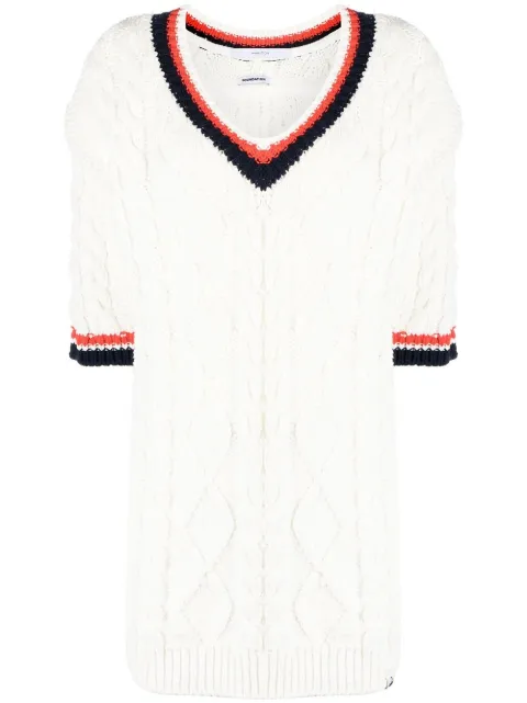 pushBUTTON three-quarter sleeve cable-knit top White PB2310907FD