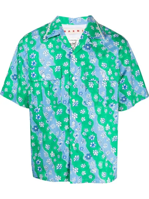 Marni floral-print short-sleeved shirt Green CUMU0266A8UTC234