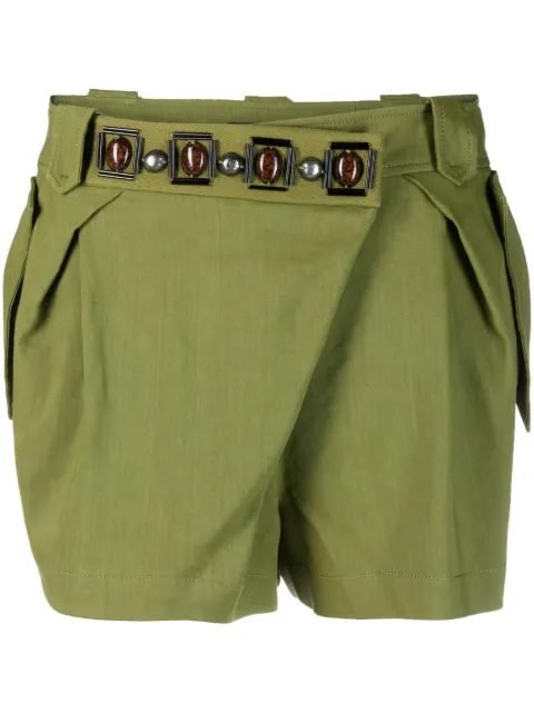 Alberta Ferretti stone-detailing low-rise mini shorts Green A03180119