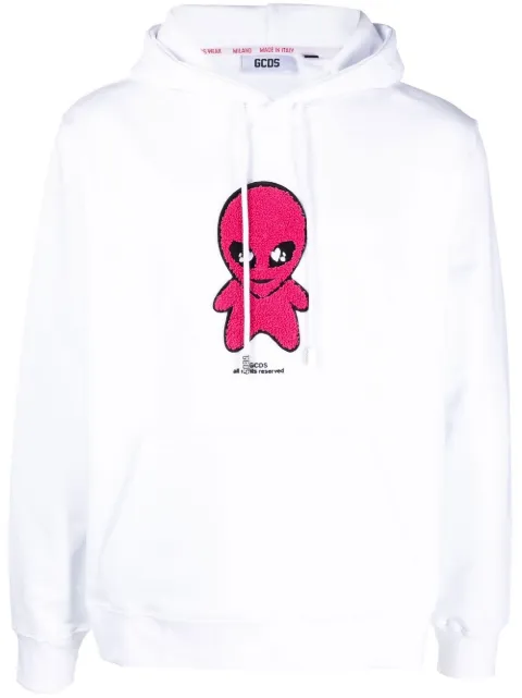 GCDS cotton alien-patch drawstring hoodie White SS23M100180
