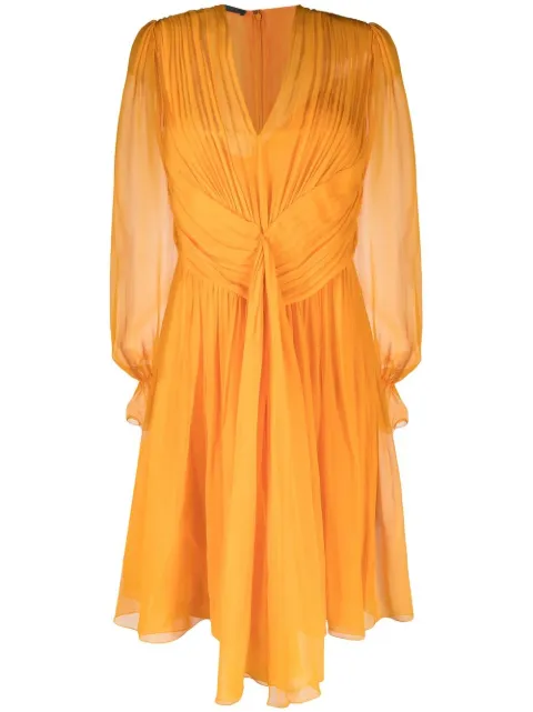 Alberta Ferretti pleated silk V-neck dress Orange AEF231U04561614