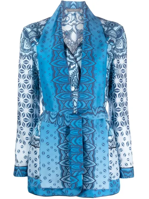 Alberta Ferretti patterned belted blazer jacket Blue AEF231U02191643