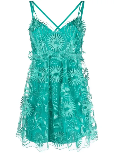Alberta Ferretti floral-embroidered ruffled mini dress Green AEF231U04771637