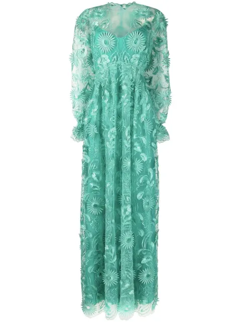 Alberta Ferretti Sunflower macramé gown Green A04321637