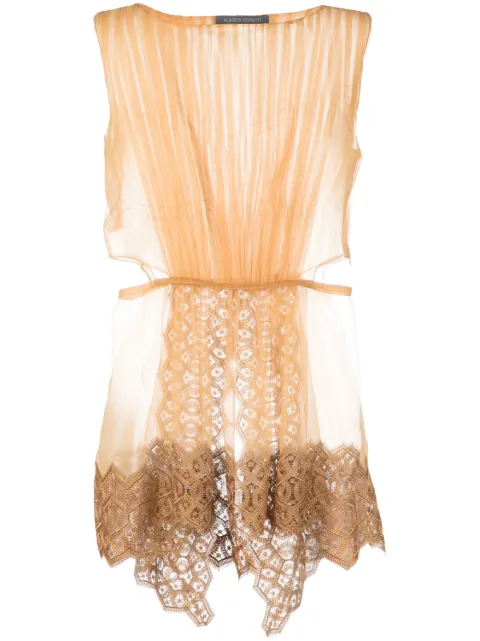 Alberta Ferretti lace-trim silk tank top Brown AEF231M02010115
