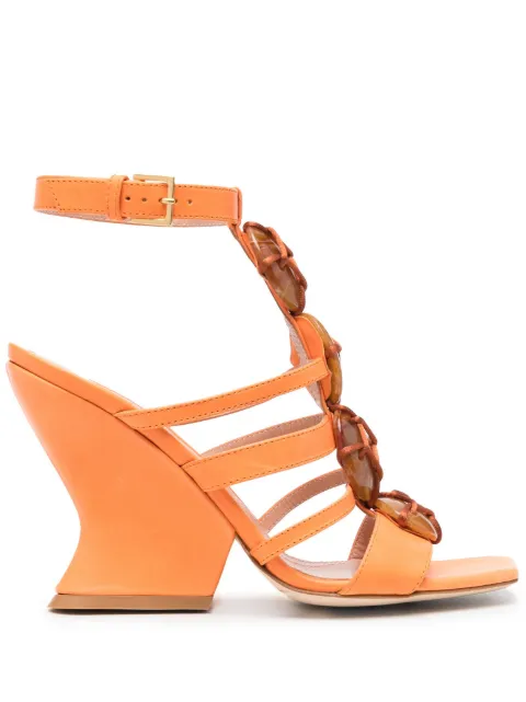 Alberta Ferretti 100mm bead-detail leather sandals Orange A63278059