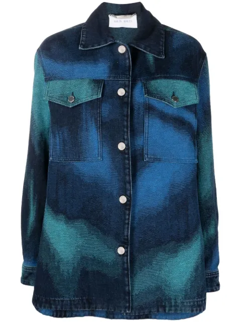 Alberta Ferretti abstract-print long-sleeve denim jacket Blue J05201679