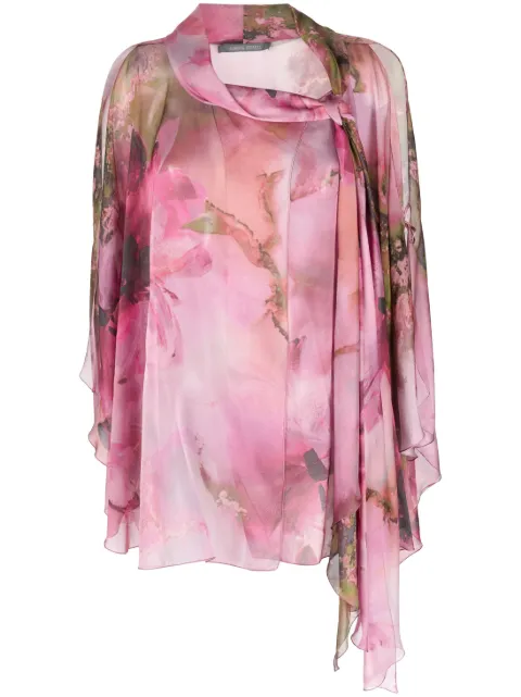 Alberta Ferretti floral-print semi-sheer silk blouse Pink AEF231M02260139