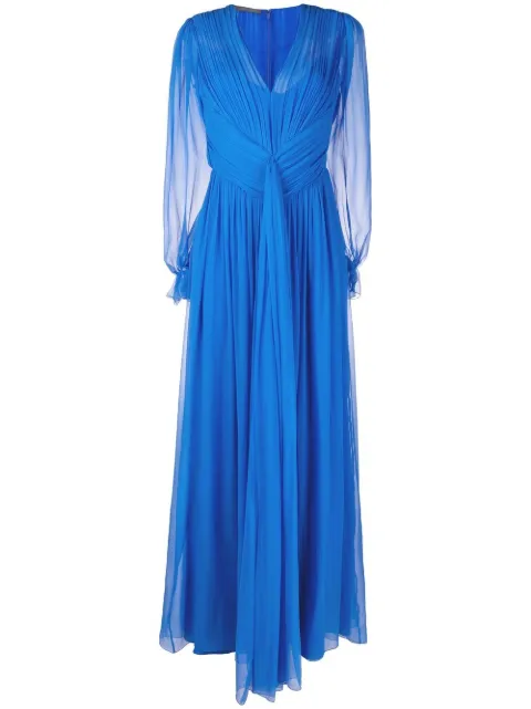 Alberta Ferretti bow-detail pleated gown Blue V04551614