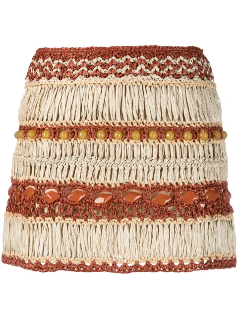 Alberta Ferretti layered crochet skirt Neutrals A01800103