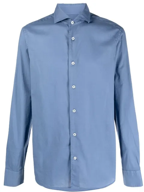 Fedeli long-sleeve stretch-cotton shirt Blue 6UED0507