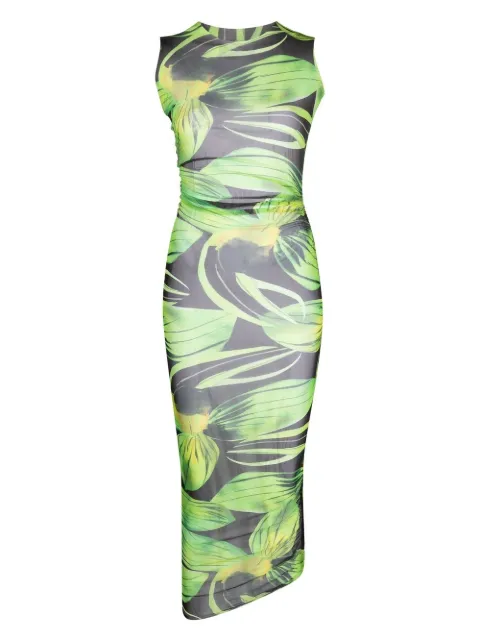 Louisa Ballou leaf-print midi dress Green 114110