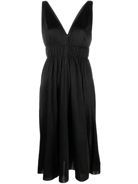 P.A.R.O.S.H. smocked-detail V-neck dress Black D721627TECLA