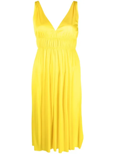 P.A.R.O.S.H. smocked-detail V-neck dress Yellow D721627TECLA