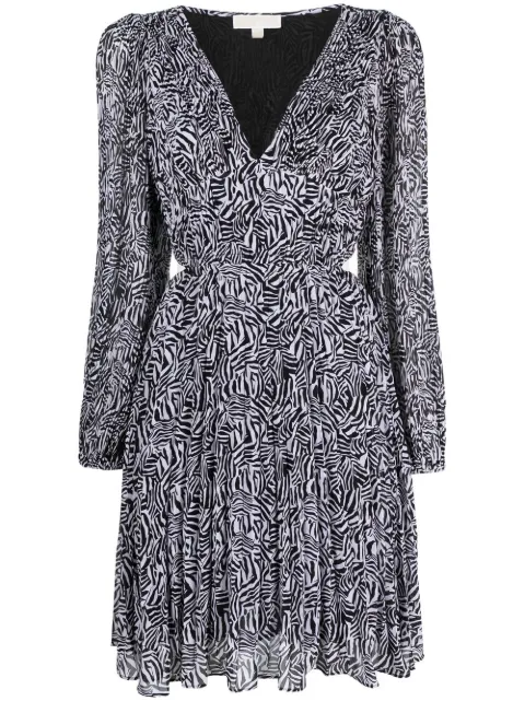 Michael Michael Kors pleated zebra-print mini dress Black MR381F17N8048