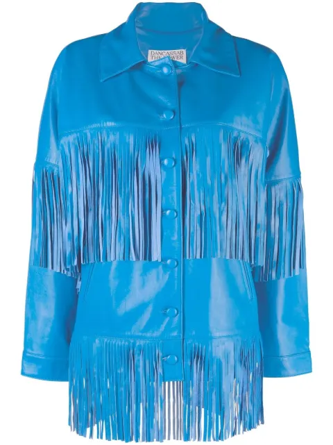 DANCASSAB Loretta fringed leather jacket Blue DCFW19MLORAZUFL