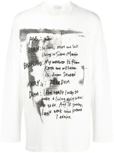 Yohji Yamamoto Pigment long-sleeve T-shirt White HZT730971