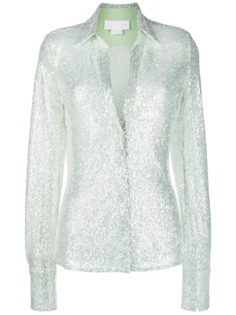 Genny metallic-effect long-sleeve shirt Green 74AJL659N0205