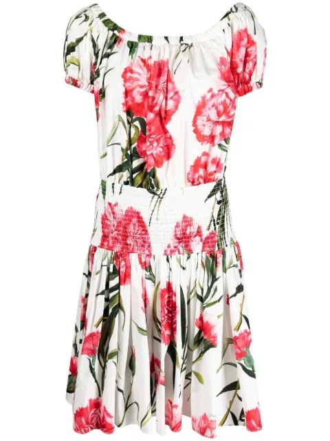 Dolce & Gabbana Carnation-print flared minidress White F6AGRTFSEHT
