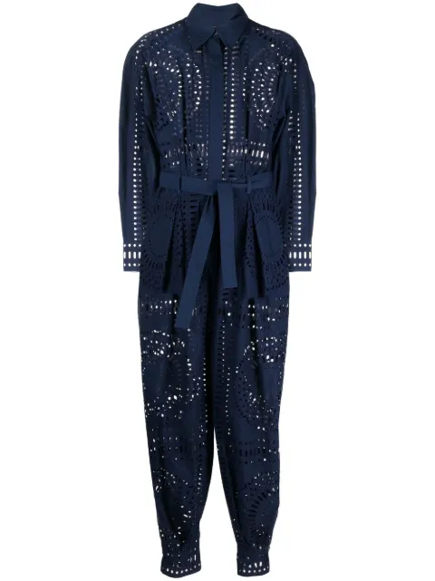 Alberta Ferretti broderie anglaise belted jumpsuit Blue AEF231U04731632