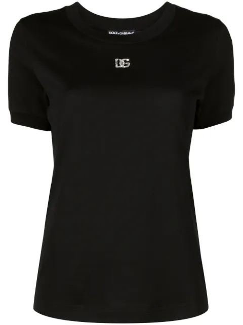 Dolce & Gabbana crystal-embellished round-neck T-shirt Black F8N08ZG7B3UN0000