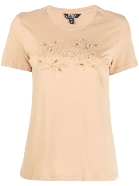 Lauren Ralph Lauren Katlin embroidered-detail T-shirt Brown 200889091002