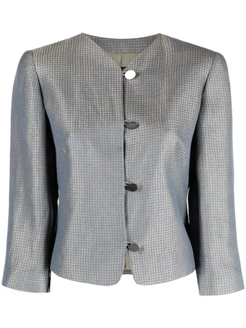 Giorgio Armani Pre-Owned 2000s collarless checkered jacket Blue GAR250RM