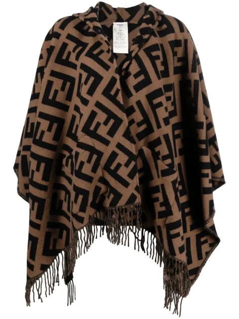 FENDI FF-jacquard cashmere poncho Brown FXX711AEOSF0QE1