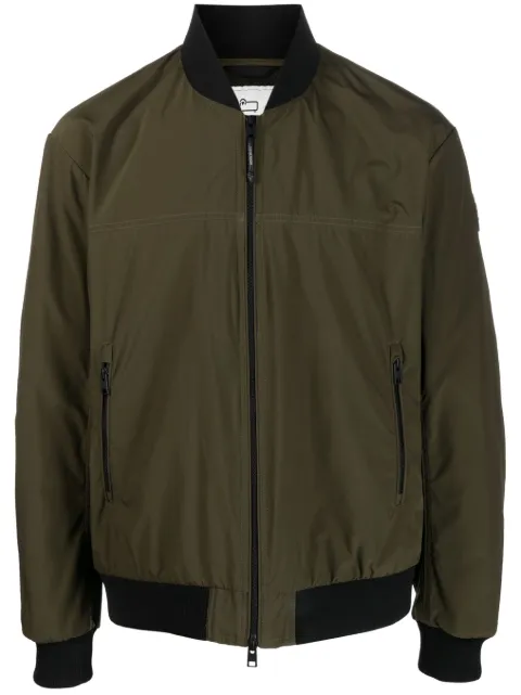 Woolrich logo-patch zip-up bomber jacket Green CFWOOU0712MRUT3128
