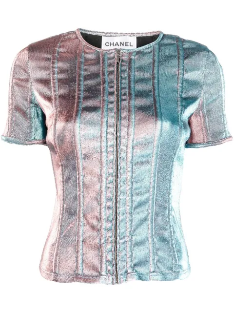 CHANEL Pre-Owned 2010s lamé short-sleeved top Blue CHNL1200C